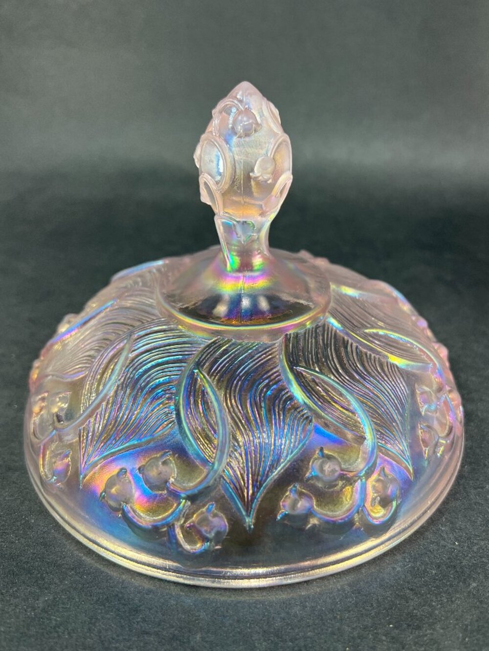 Vtg Fenton Lily Of The Valley Art Glass Pink Opalescent Carnival Iridescent Lid - Picture 13 of 16